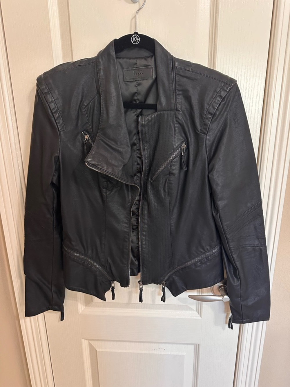 Blank NYC Black Leather Asymmetrical Zip Moto Jacket